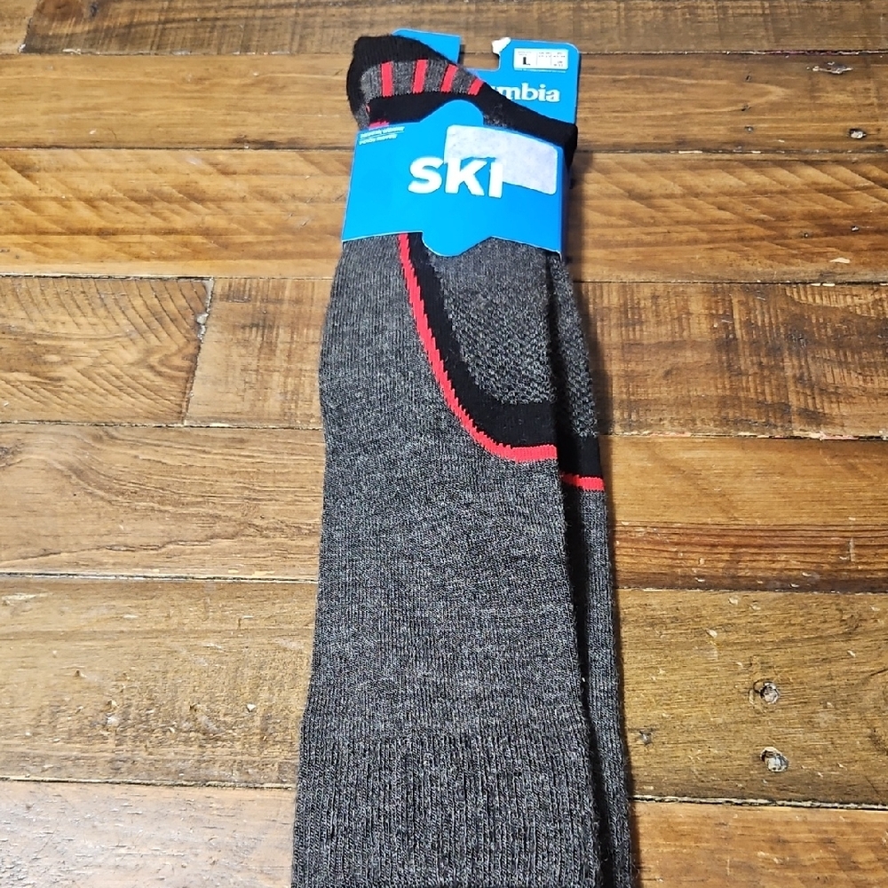 Columbia Ski Slope Over-the-Calf Socks: GRAY/BLACK/RED: NEW WITH TAGS: SIZE L